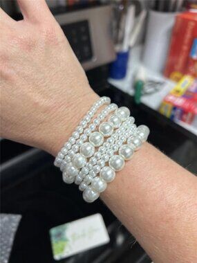Boho Faux Pearl Bracelet Set 6 Pc Womens
